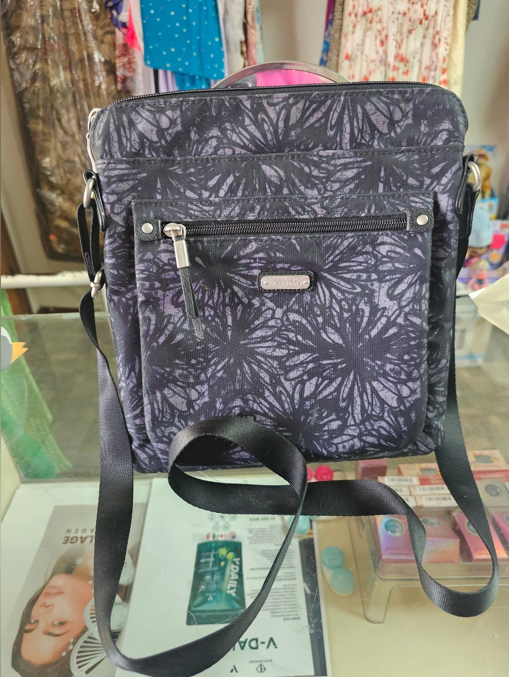 Baggallini Go Bagg Midnight Blossom Lightweight Crossbody Bag Adjustable Strap